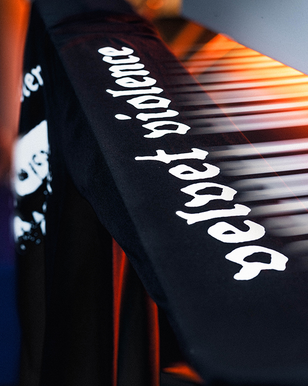 Screen printed sleeve graphic on a long sleeve shirt