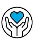 Heart and hands icon representing ethical manufacturing and responsible production
